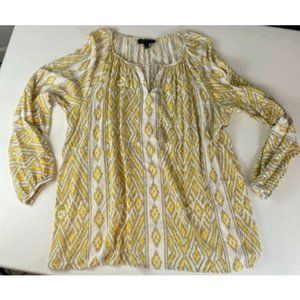 Lane Bryant Peasant Tunic Yellow Top Size 16 Rope Tie Front Gathered Sleeves